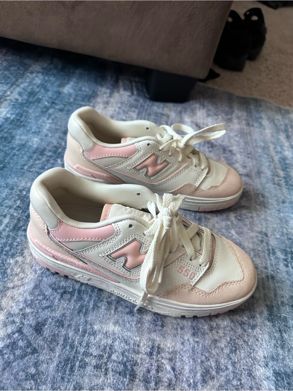 New Balance Kids White and Light Pink 550 Sneakers